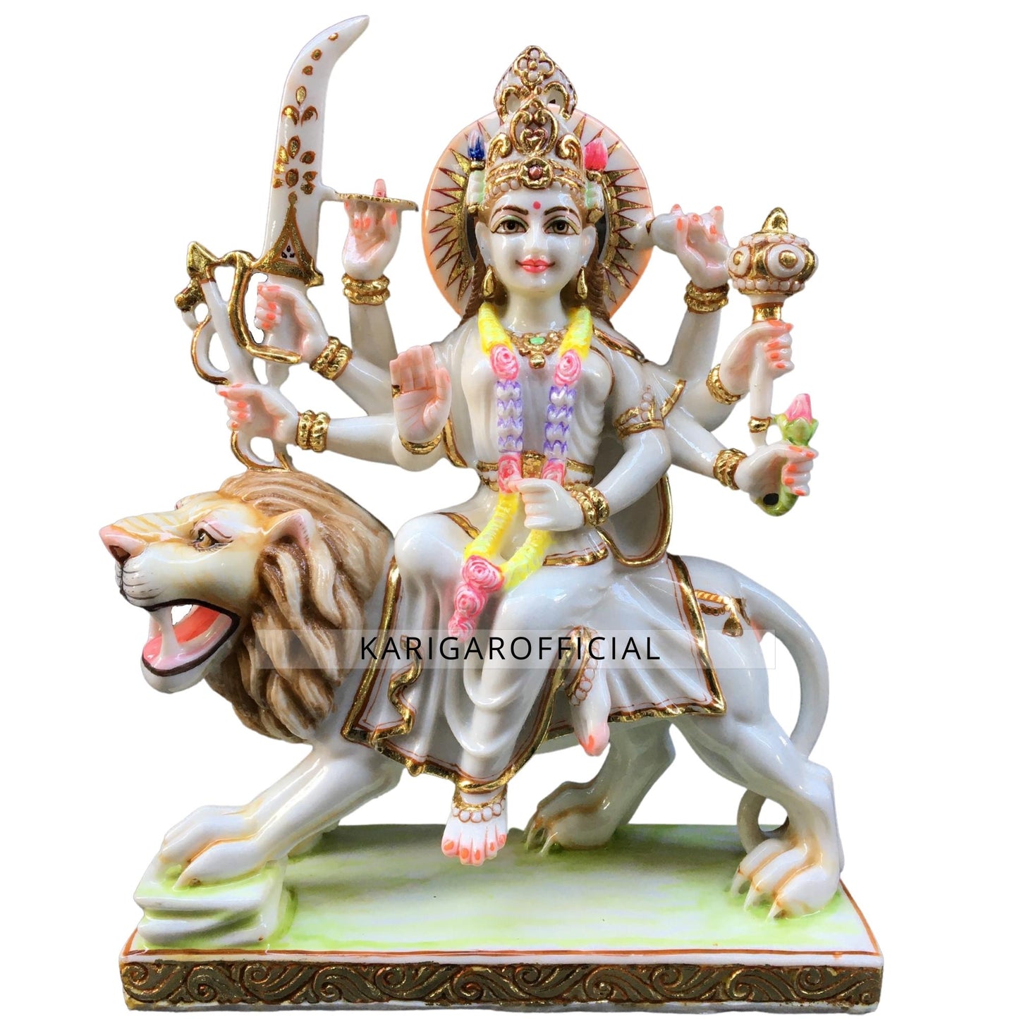 Durga Statue Murti Large 15 inches White Marble Maa Sherawali Idol, Hindu Goddess of Strength Amba Statue for Navratri Puja For Home Temple Decor Adi Shakti Indian Housewarming Gifts Sculpture