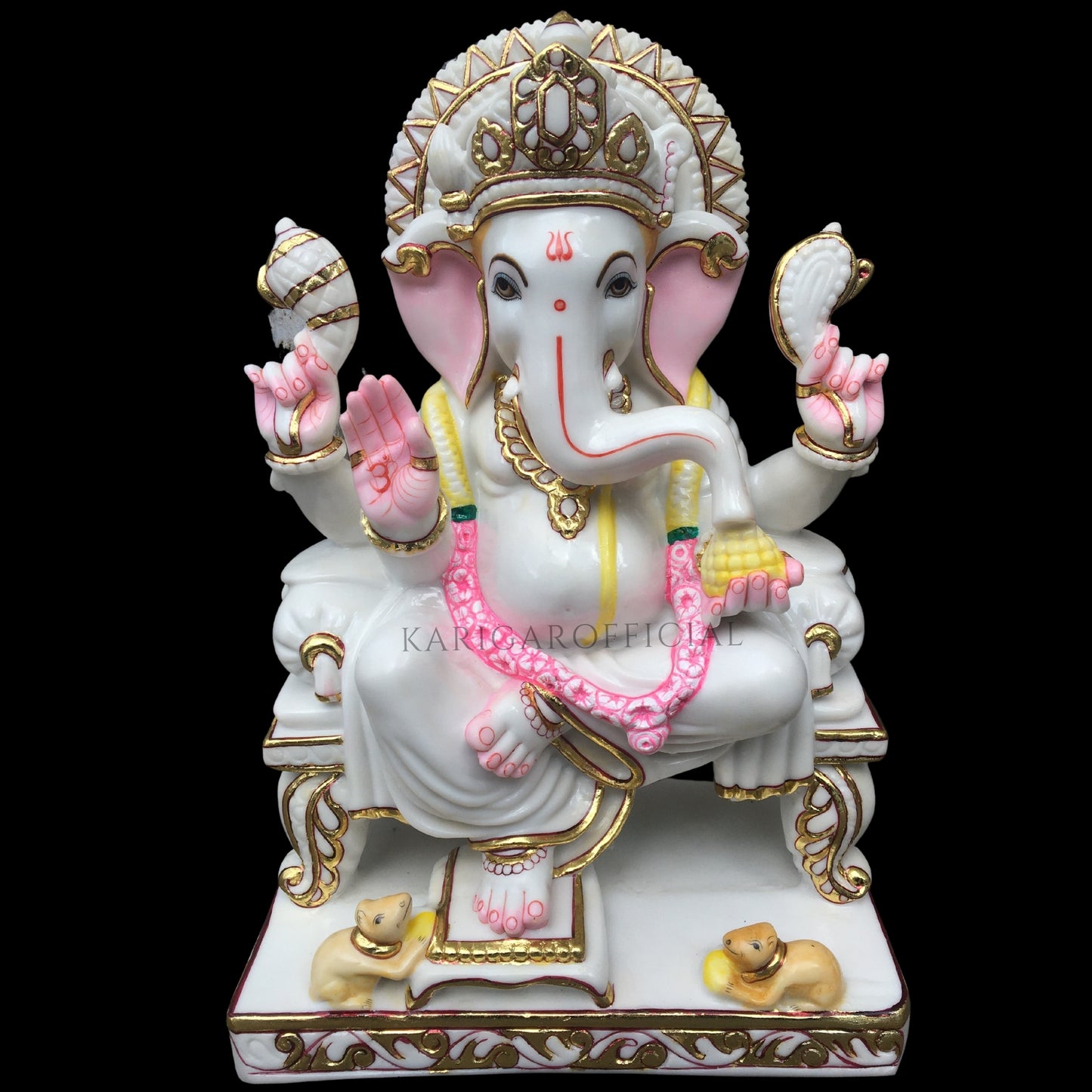 White Pink Cute Ganesha Large 18" Marble Idol Best Housewarming Gifts