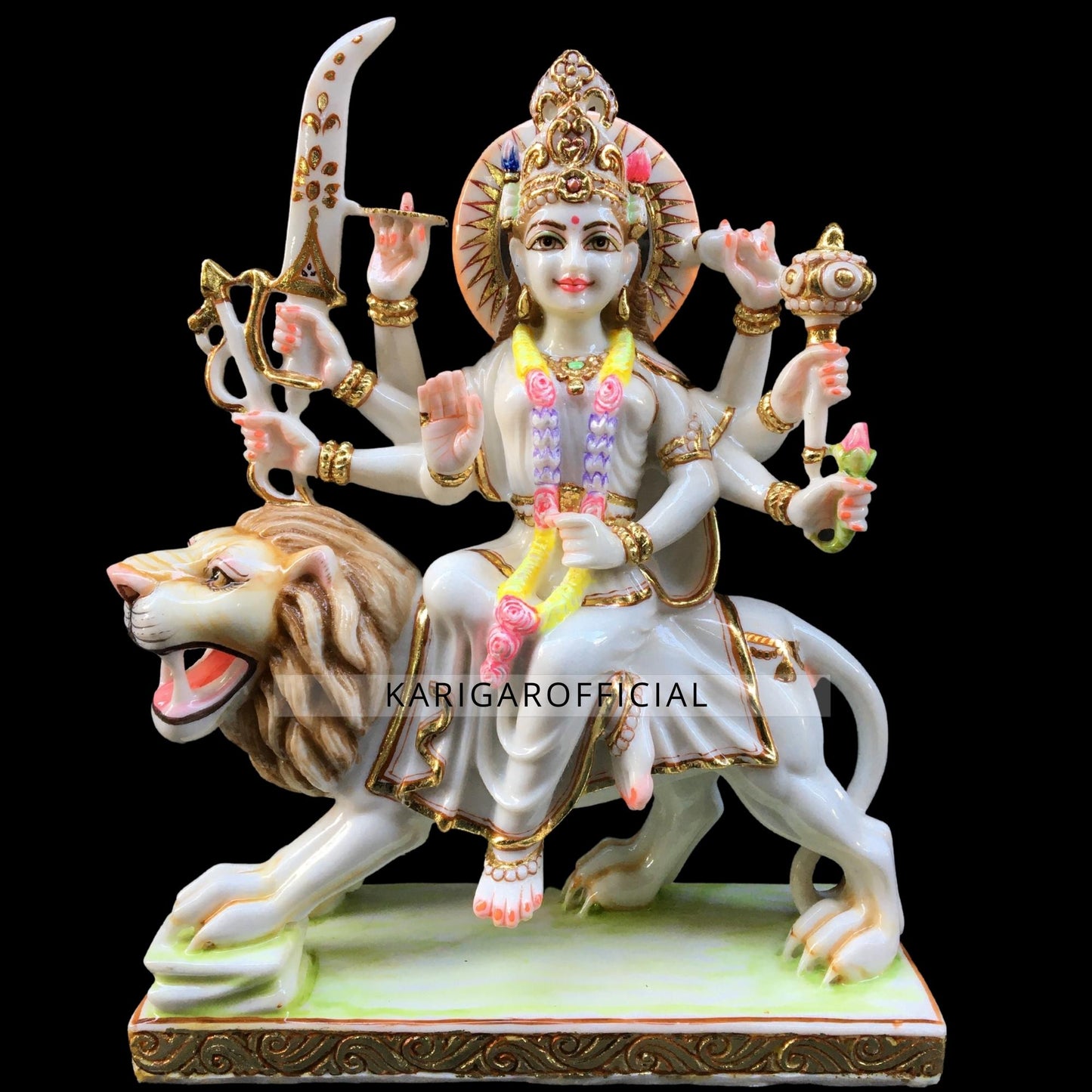 Durga Statue Murti Large 15 inches White Marble Maa Sherawali Idol, Hindu Goddess of Strength Amba Statue for Navratri Puja For Home Temple Decor Adi Shakti Indian Housewarming Gifts Sculpture