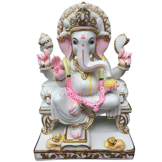 White Pink Cute Ganesha Large 18" Marble Idol Best Housewarming Gifts