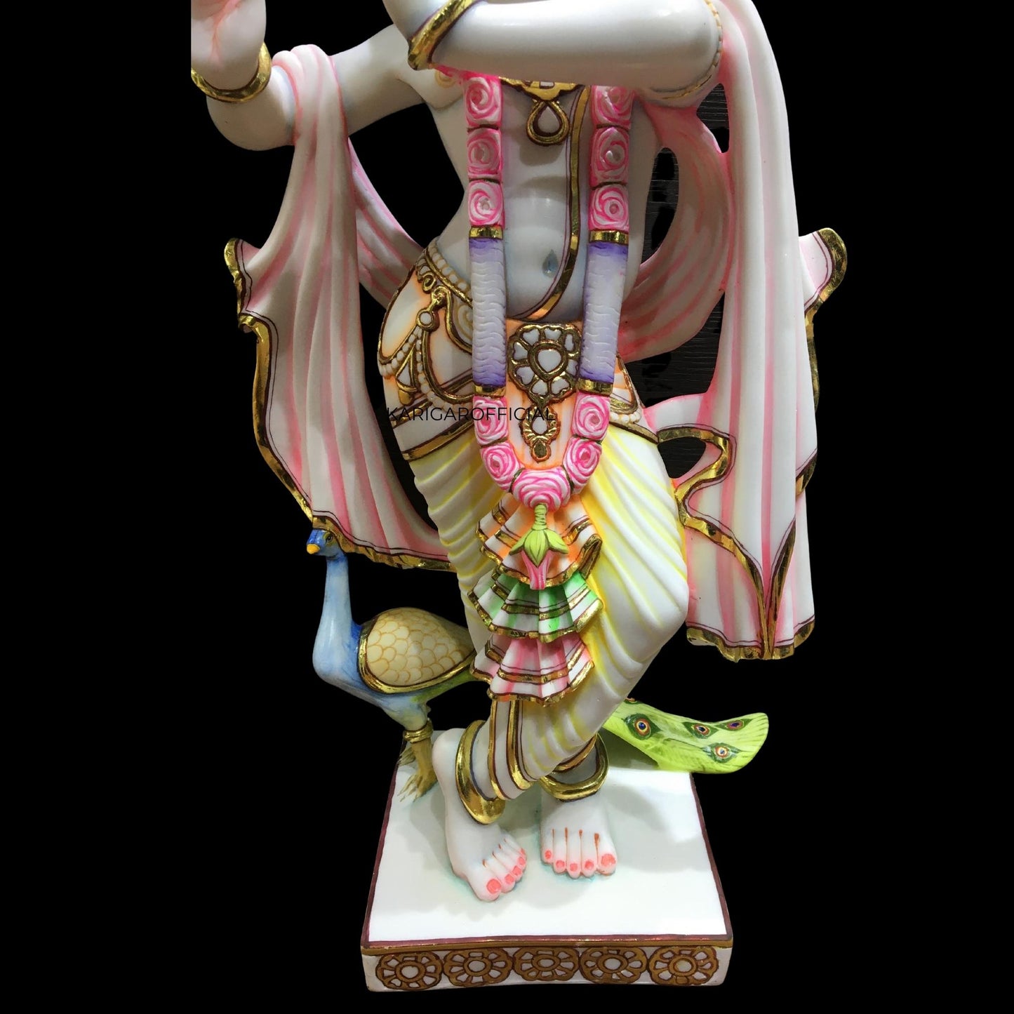 Krishna Statue, Large 24 inches Krishna Idol, Multicolor White Marble Pink Accent Krishna Figurine, Hindu God Handpainted Murlimanohar Murti, Home Temple Pooja Sculpture Housewarming Anniversary Gifts