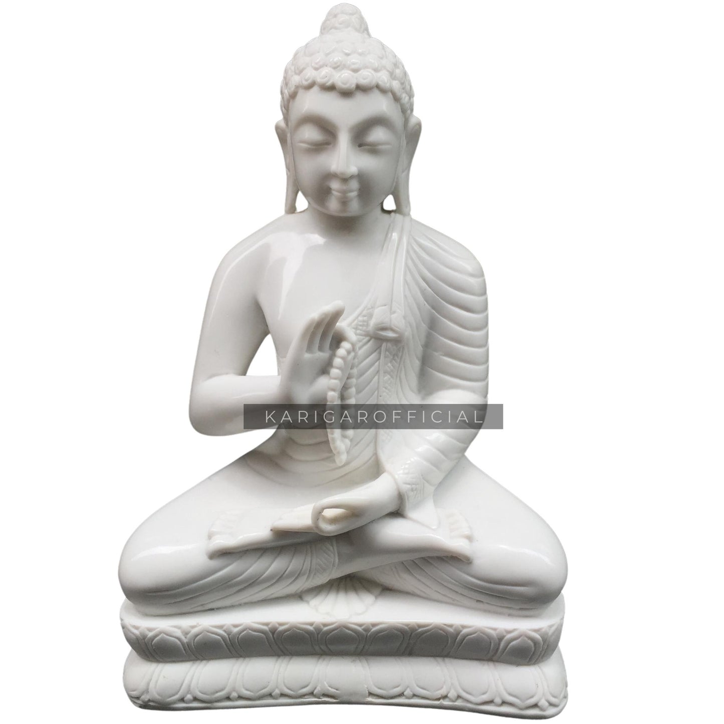 White Marble Buddha Statue Teaching Meditating on Lotus Flower 18''