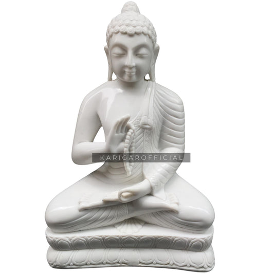 Estatua de Buda de mármol blanco enseñando meditación en flor de loto 18'' 