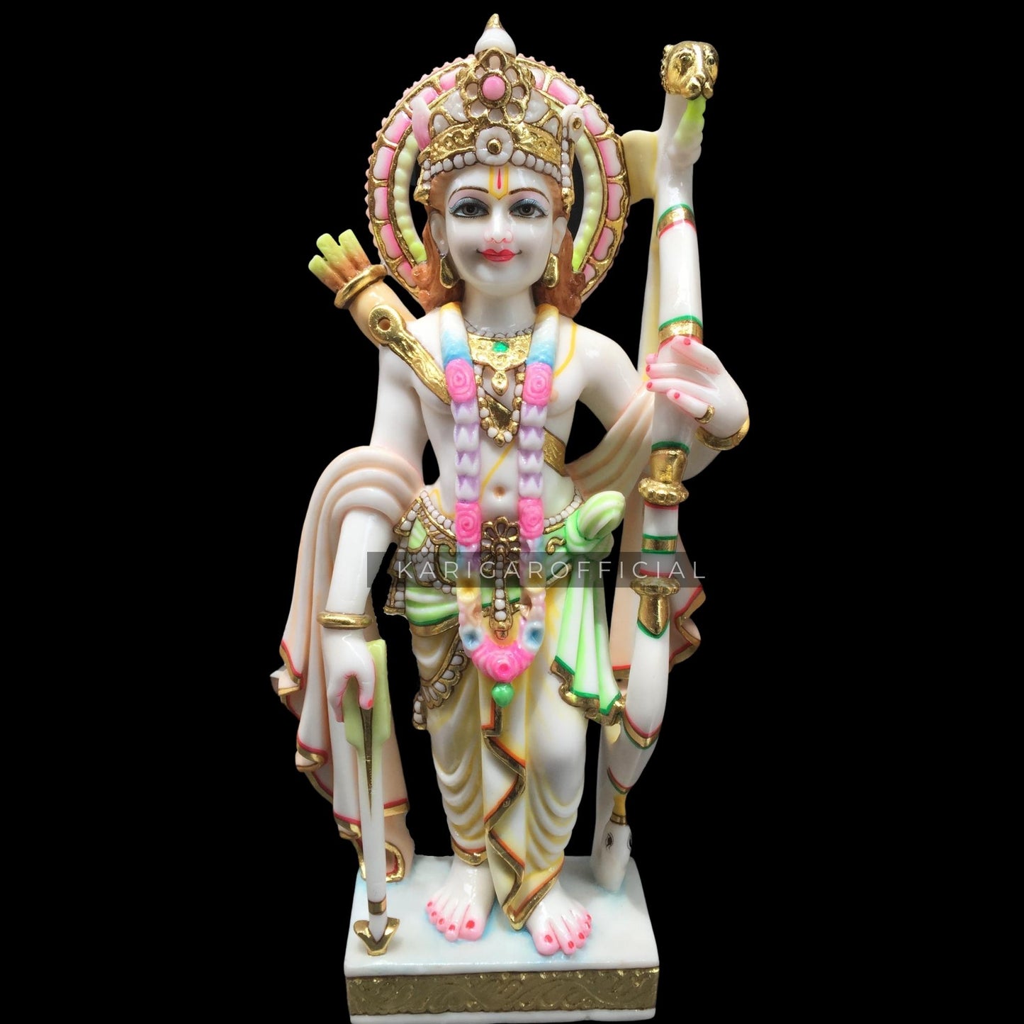 Estatua de Ram Darbar de 24 pulgadas de mármol pintado a mano Ram darbar Murti Estatuas grandes de Ram Darbar Señor Rama Hanuman Lakshman Sita Mata Templo Dios hindú Decoración del templo Diwali Regalos de inauguración de la casa Escultura