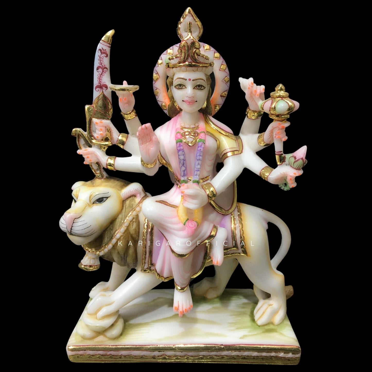 Durga Statue, Large 12 inches Marble Murti, Calm Maa Durga Sitting on Lion Figurine, Hindu Goddess of Strength, Amba Statue for Navratri Puja, Maa Sherawali Adi Shakti Idol, Indian Home Temple Decor