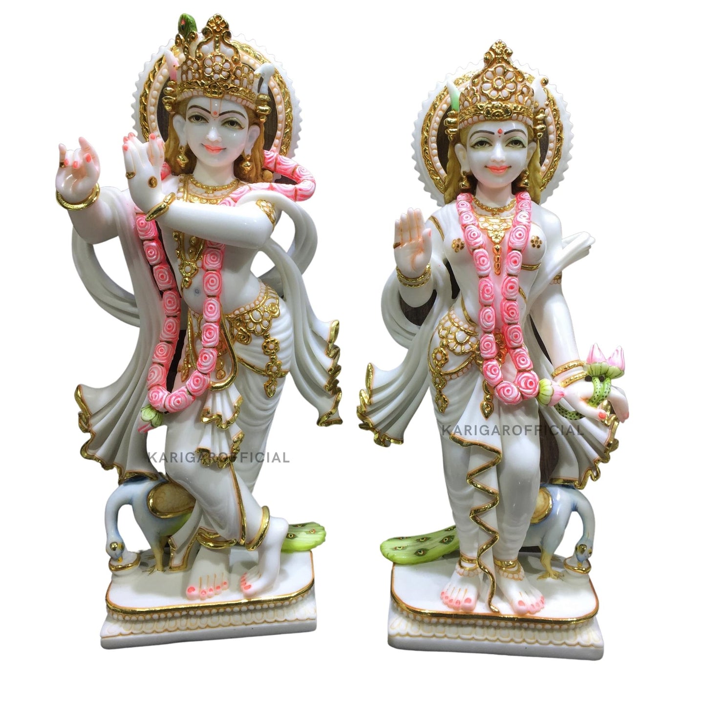 Radha Krishna Statue, Gold Leaf Work Figurine, Large 24 inches Marble Radha Krishna idol, Hindu Divine Couple Handpainted Murti, Home Temple Pooja Decoration, Wedding Housewarming Gifts Sculpture