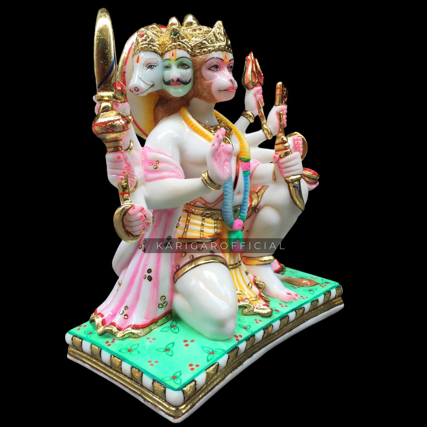 Hanuman Statue Murti Large 12 inches Gold Leaf Panchmukhi Hanuman Figurine Bajrangbali Marble Idol Hindu Monkey god 5 Faces For Praying Devotion Power Energy Bhakti Home Temple Gifts Sculpture