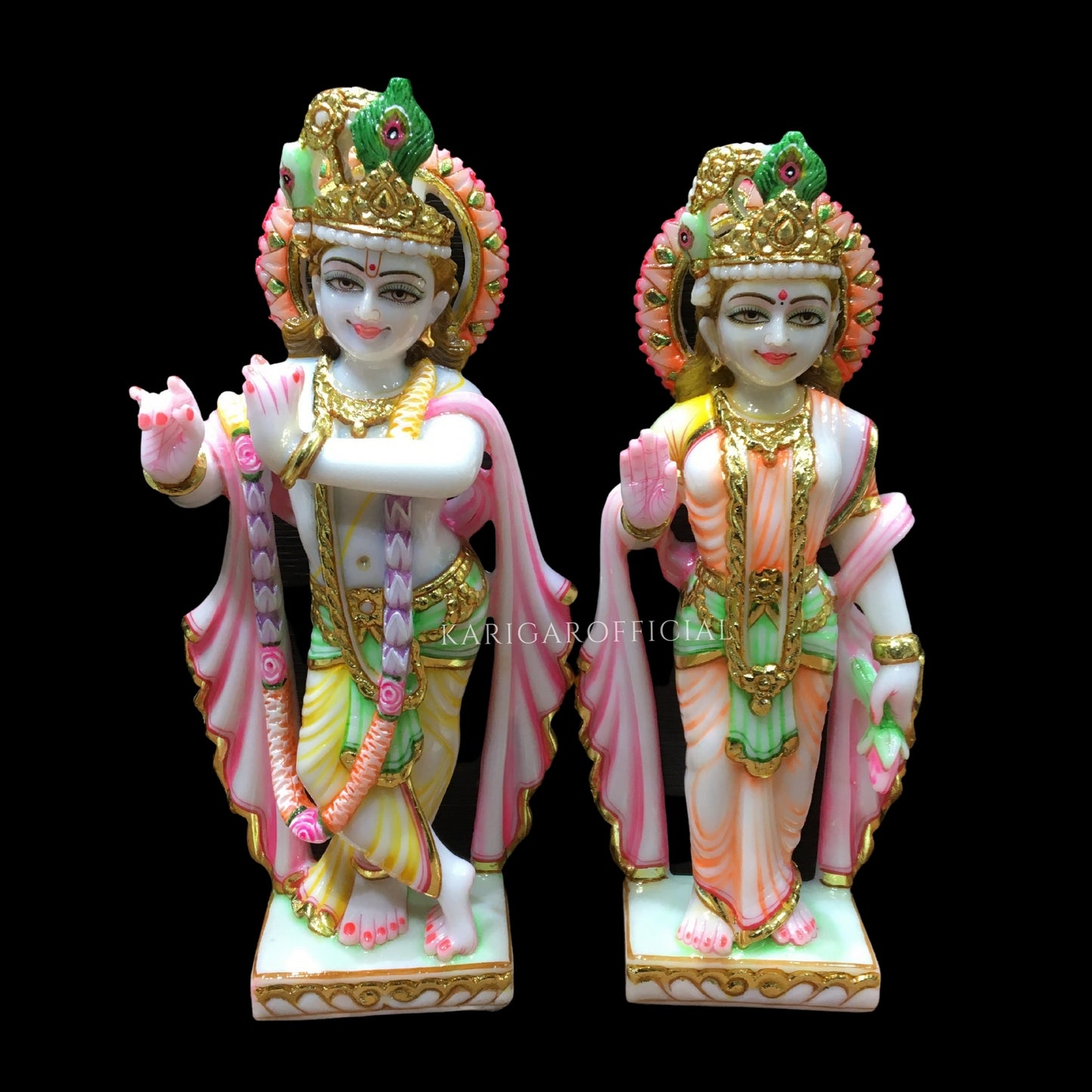 Radha Krishna Statue Hindu Divine Couple, Large 12 inches Marble Religious Couple idol, Home Temple Decoration, Handpainted Radha Krishna Murti Special Wedding Housewarming Anniversary Gifts Sculpture