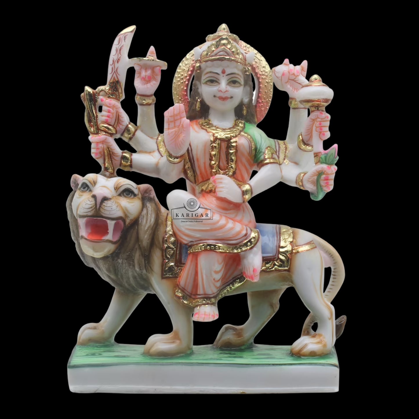 Durga Statue 6 inches Small Marble Murti Shaila Putri Kali Sculpture Durga with Lion Figurines Hindu Goddess of Strength Amba Statue for Navratri Puja Maa Sherawali Adi Shakti Indian Temple Decor