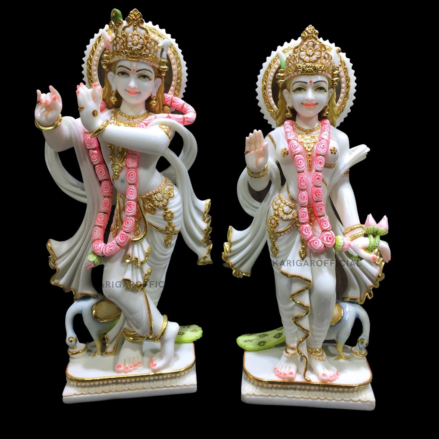 Estatua de Radha Krishna, estatuilla de trabajo de hoja de oro, ídolo grande de Radha Krishna de mármol de 24 pulgadas, pareja divina hindú Murti pintada a mano, decoración de Pooja del templo del hogar, escultura de regalos de inauguración de la casa