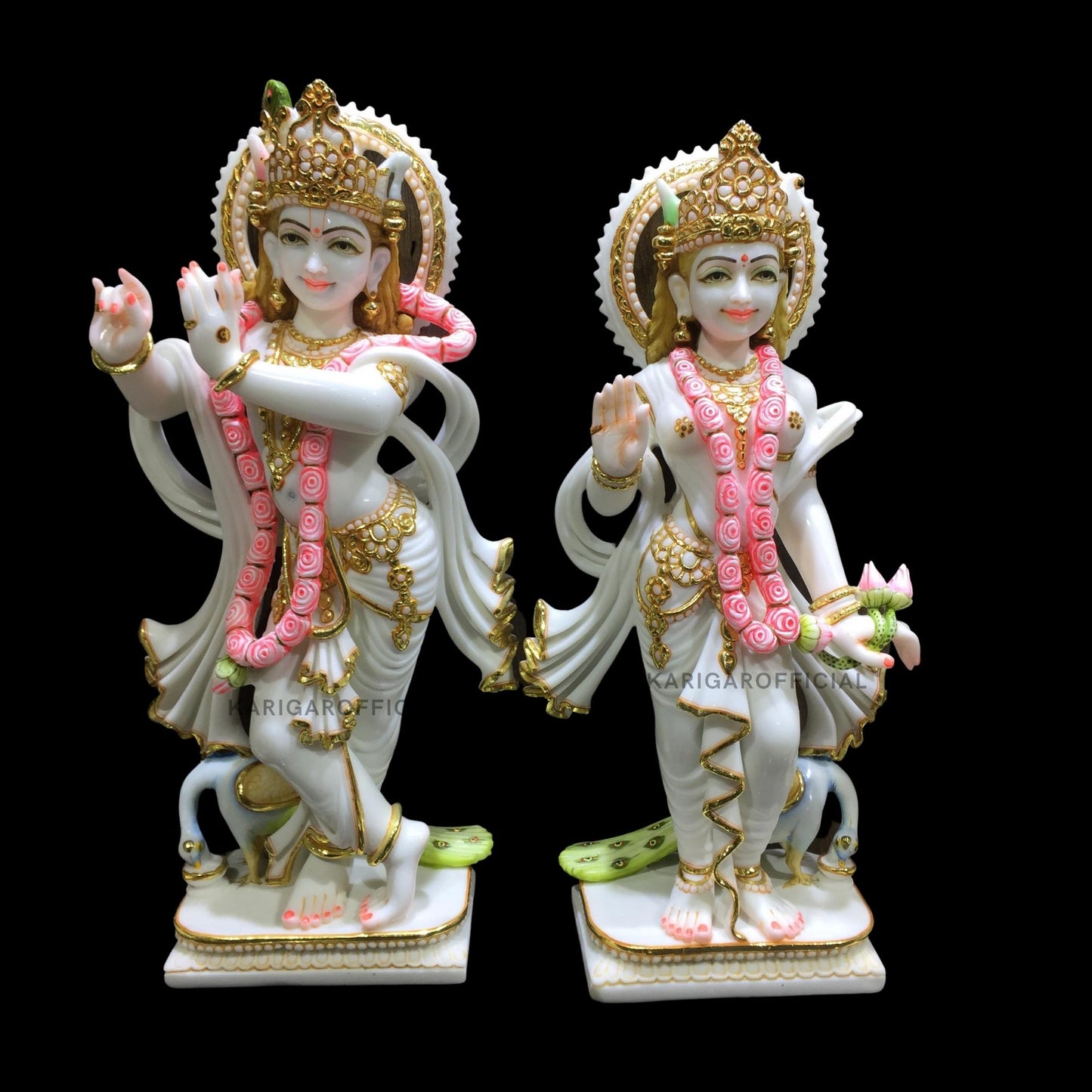 Radha Krishna Statue, Gold Leaf Work Figurine, Large 24 inches Marble Radha Krishna idol, Hindu Divine Couple Handpainted Murti, Home Temple Pooja Decoration, Wedding Housewarming Gifts Sculpture