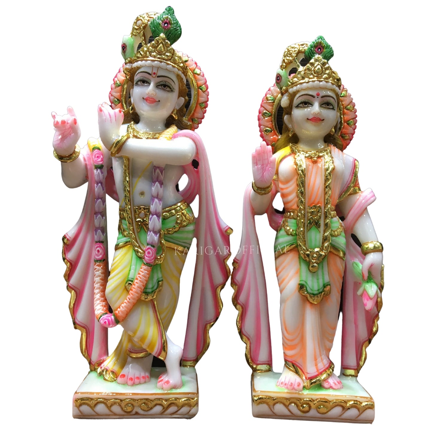 Radha Krishna Statue Hindu Divine Couple, Large 12 inches Marble Religious Couple idol, Home Temple Decoration, Handpainted Radha Krishna Murti Special Wedding Housewarming Anniversary Gifts Sculpture