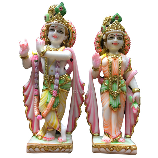 Radha Krishna Statue Hindu Divine Couple, Large 12 inches Marble Religious Couple idol, Home Temple Decoration, Handpainted Radha Krishna Murti Special Wedding Housewarming Anniversary Gifts Sculpture