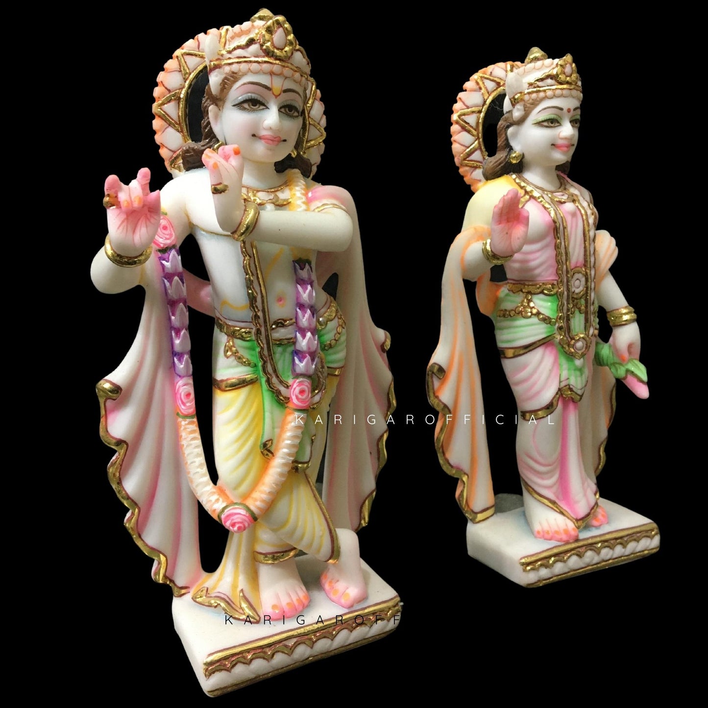 Radha Krishna Statue, Large 9 inches Marble RadhaKrishna idol, Divine Love couple Murti, Handpainted Multicolor Murlimanohar Figurine, Special Home Temple Decor, Wedding Housewarming Anniversary Gifts