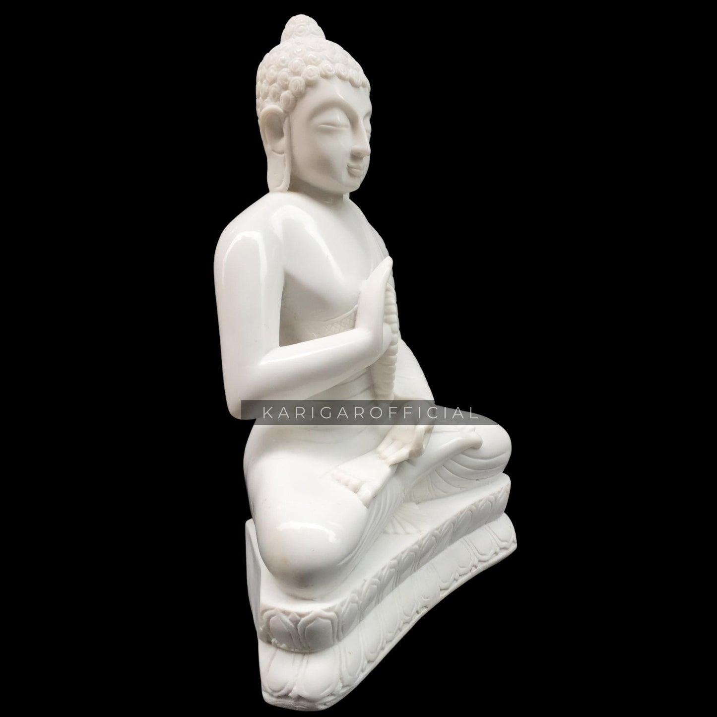 White Marble Buddha Statue Teaching Meditating on Lotus Flower 18''