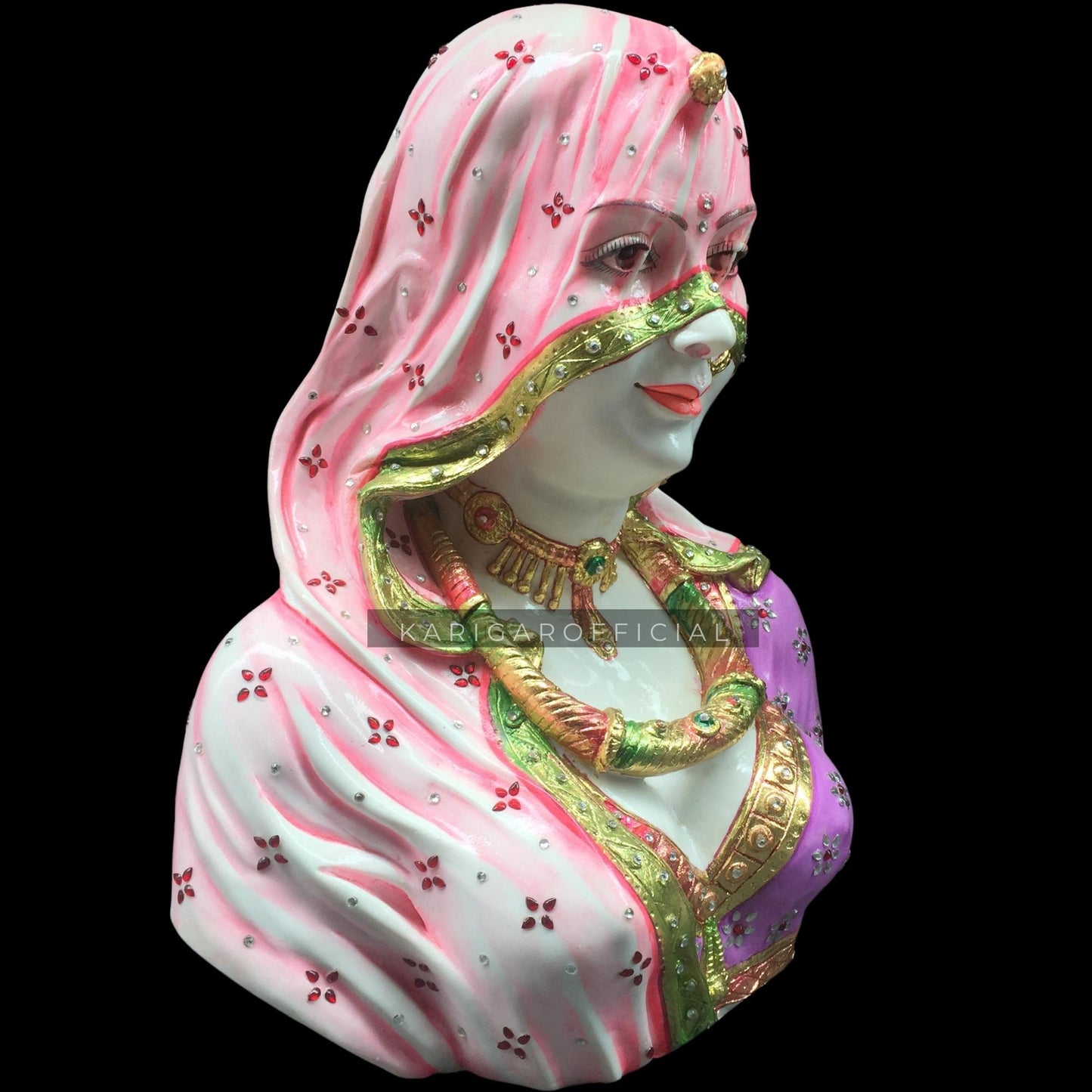 Estatua de busto de Bani Thani grande de 15 pulgadas Murti La Mona Lisa india Busto Escultura de mármol Figura de mujer india tradicional Busto Joyería multicolor Figura de ropa Perfecta para decoración del hogar Oficina Regalos
