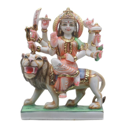 Durga Statue 6 inches Small Marble Murti Shaila Putri Kali Sculpture Durga with Lion Figurines Hindu Goddess of Strength Amba Statue for Navratri Puja Maa Sherawali Adi Shakti Indian Temple Decor