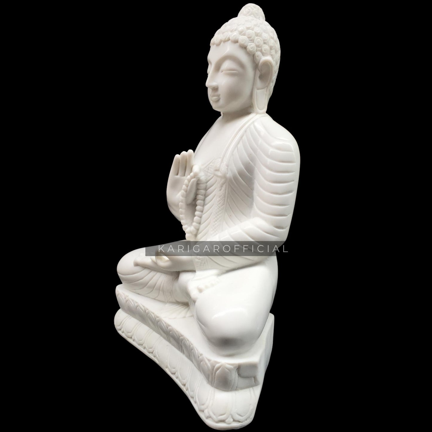 White Marble Buddha Statue Teaching Meditating on Lotus Flower 18''