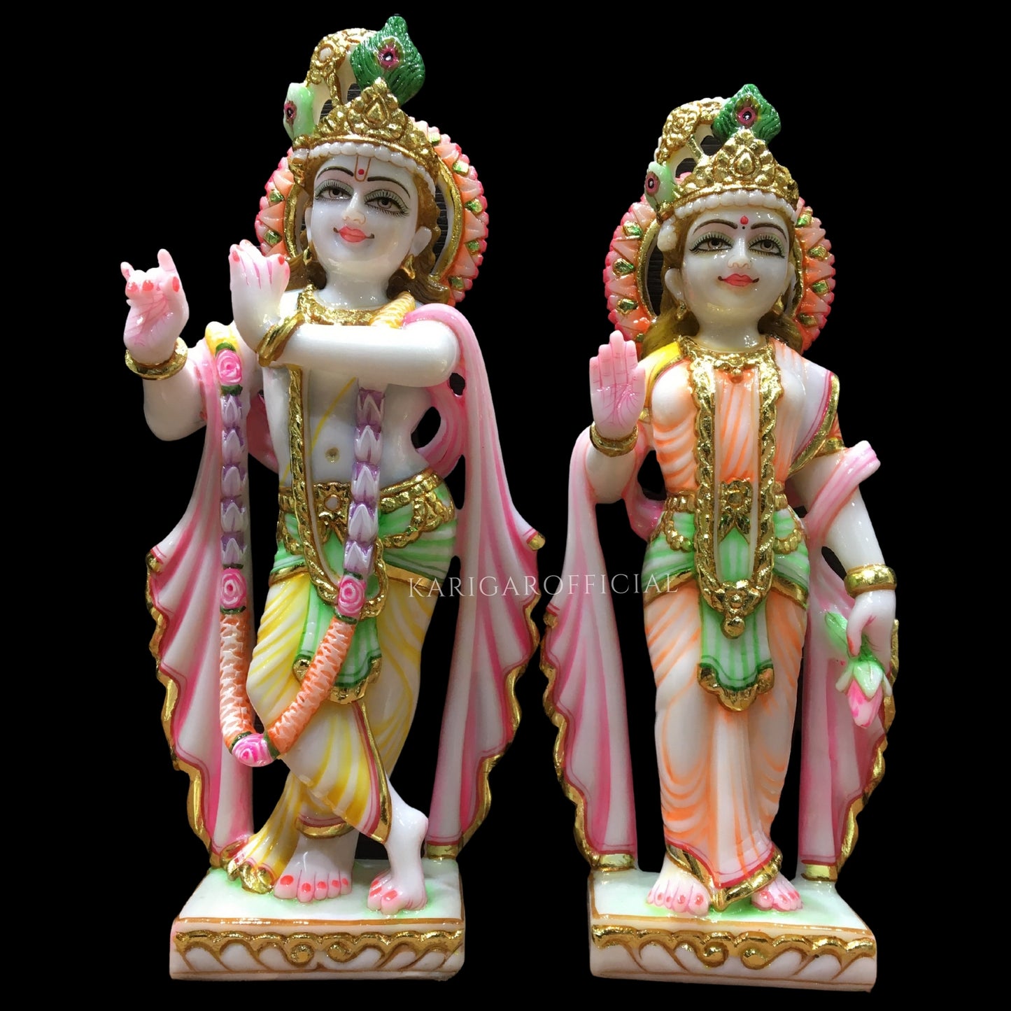 Radha Krishna Statue Hindu Divine Couple, Large 12 inches Marble Religious Couple idol, Home Temple Decoration, Handpainted Radha Krishna Murti Special Wedding Housewarming Anniversary Gifts Sculpture