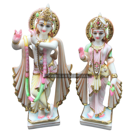 Radha Krishna Estatua Murti Grande 15 pulgadas Mármol Radha Krishna ídolo Dios hindú divino Amor pareja Krishna estatuilla pintada a mano Radha Krishna Especial Hogar Templo Escultura Nuevo Aniversario Regalos de boda