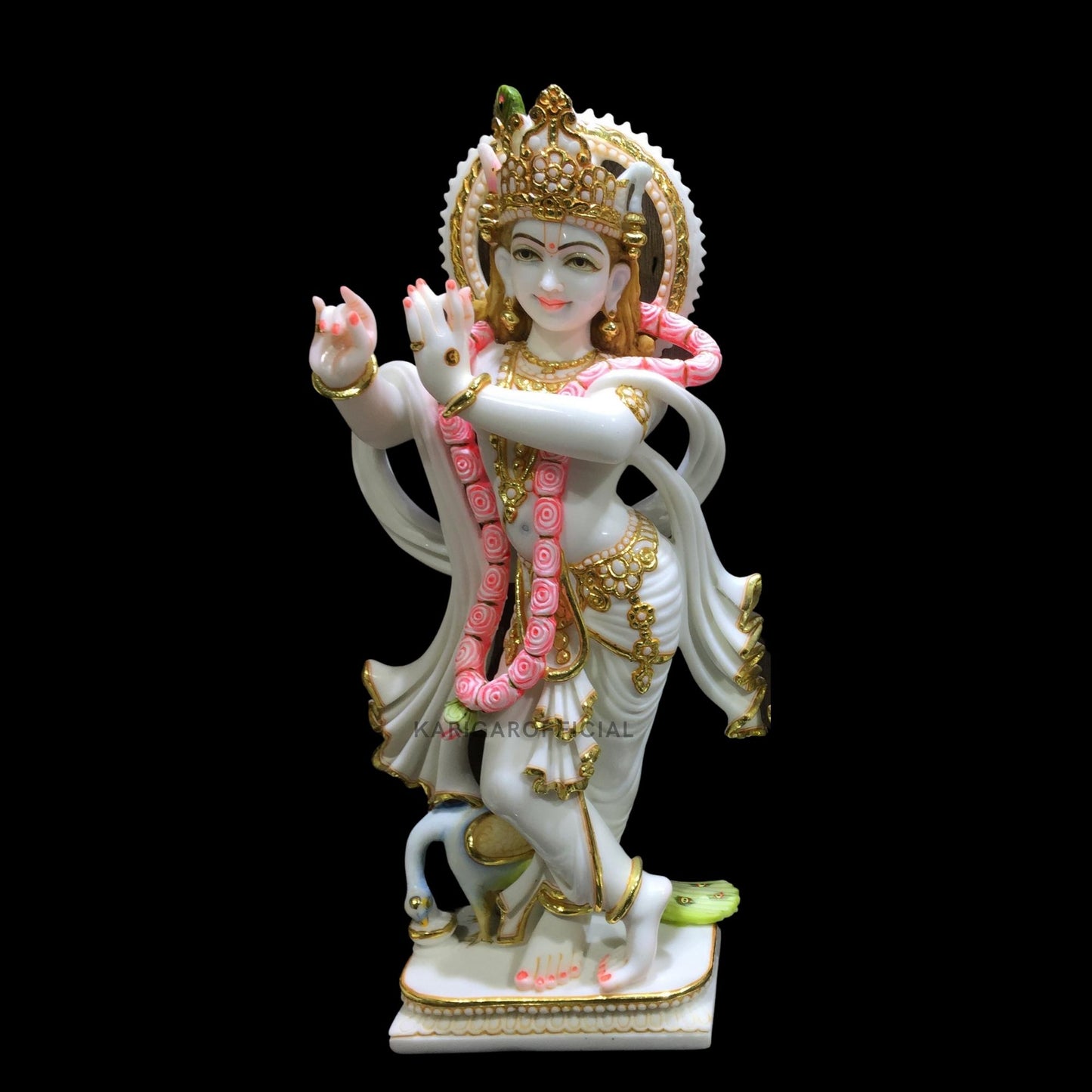 Radha Krishna Statue, Gold Leaf Work Figurine, Large 24 inches Marble Radha Krishna idol, Hindu Divine Couple Handpainted Murti, Home Temple Pooja Decoration, Wedding Housewarming Gifts Sculpture
