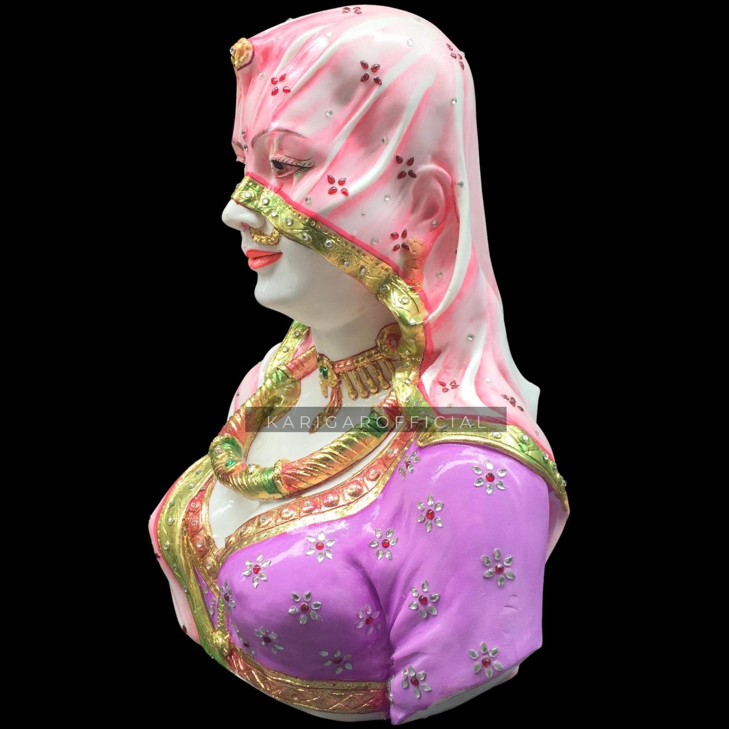 Bani Thani Bust Statue Large 15 inches Murti The Indian Mona Lisa Bust Marble Sculpture Traditional Indian Women Figurine Bust Multicolor Jewelry Clothes Figurine Perfect for Home Office Decor Gifts