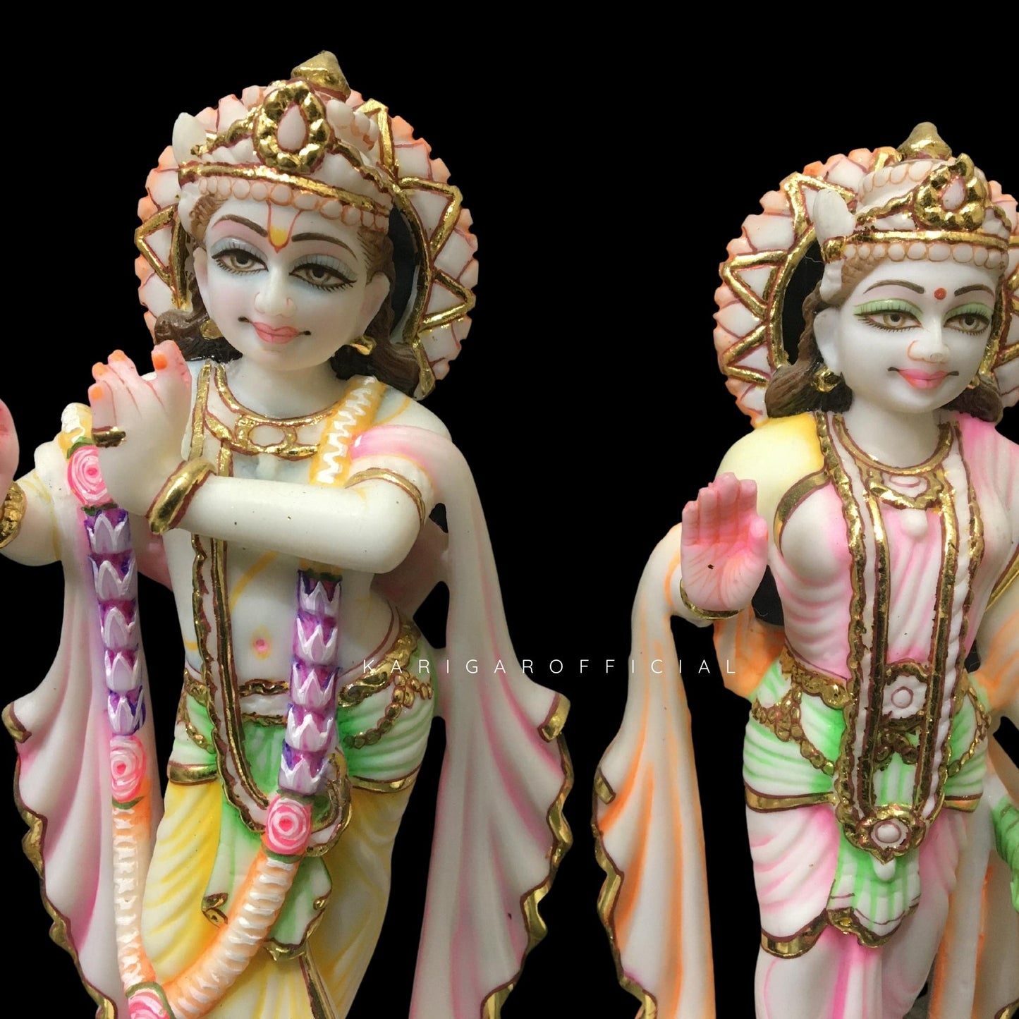 Estatua de Radha Krishna, ídolo RadhaKrishna de mármol grande de 9 pulgadas, Murti de pareja de amor divino, figura de Murlimanohar multicolor pintada a mano, decoración especial del templo del hogar, regalos de aniversario de inauguración de la casa