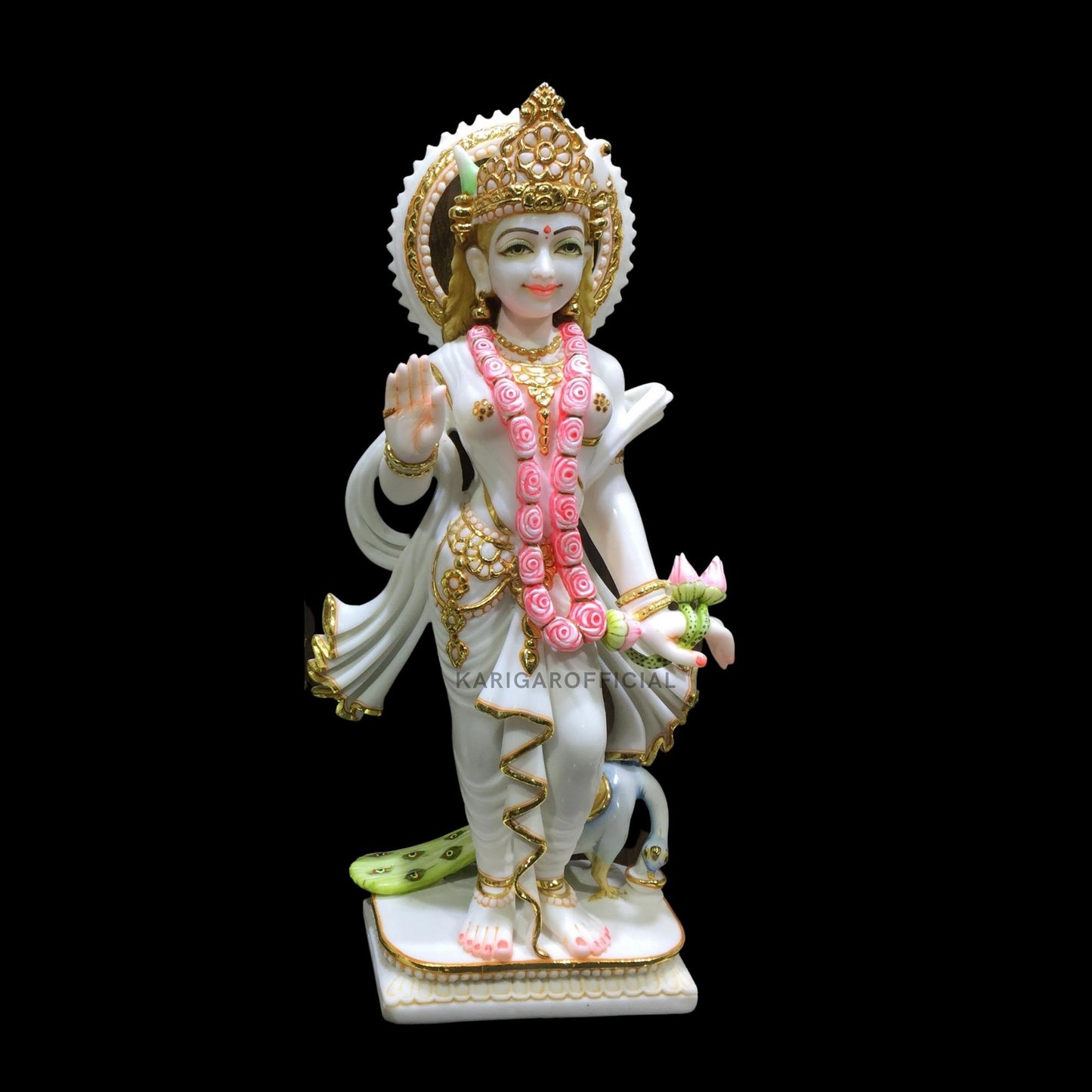 Radha Krishna Statue, Gold Leaf Work Figurine, Large 24 inches Marble Radha Krishna idol, Hindu Divine Couple Handpainted Murti, Home Temple Pooja Decoration, Wedding Housewarming Gifts Sculpture