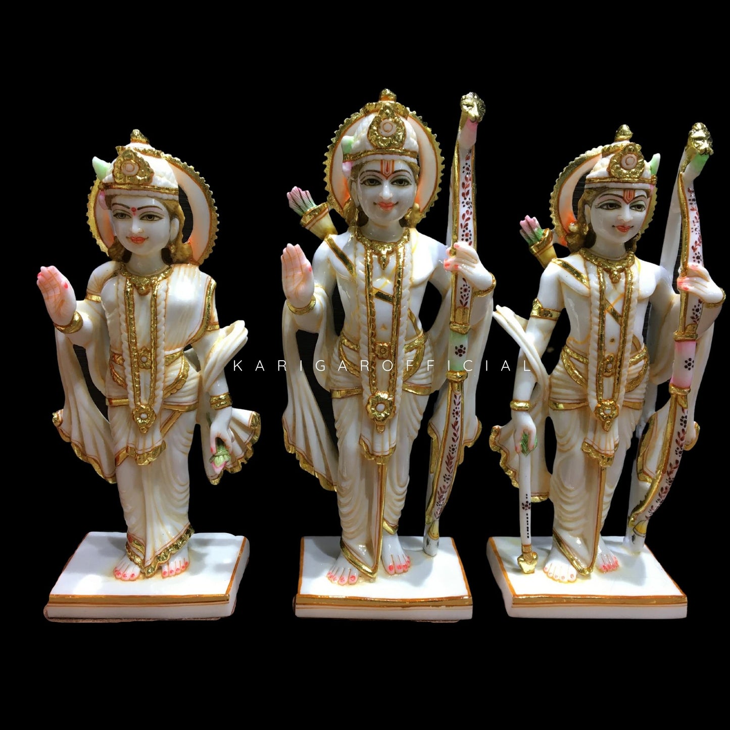 Ram Darbar Statue, Large 12 inches White Marble Gold Leaf Work Ram Darbar Murti, Hindu Religious Shri Ram Sita Laxman Hanuman Idol, Beautiful Home Temple Sculpture Housewarming Gifts