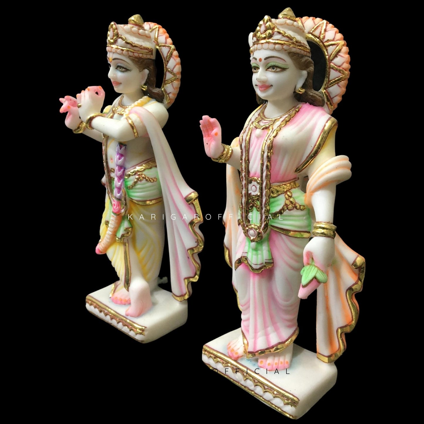 Radha Krishna Statue, Large 9 inches Marble RadhaKrishna idol, Divine Love couple Murti, Handpainted Multicolor Murlimanohar Figurine, Special Home Temple Decor, Wedding Housewarming Anniversary Gifts