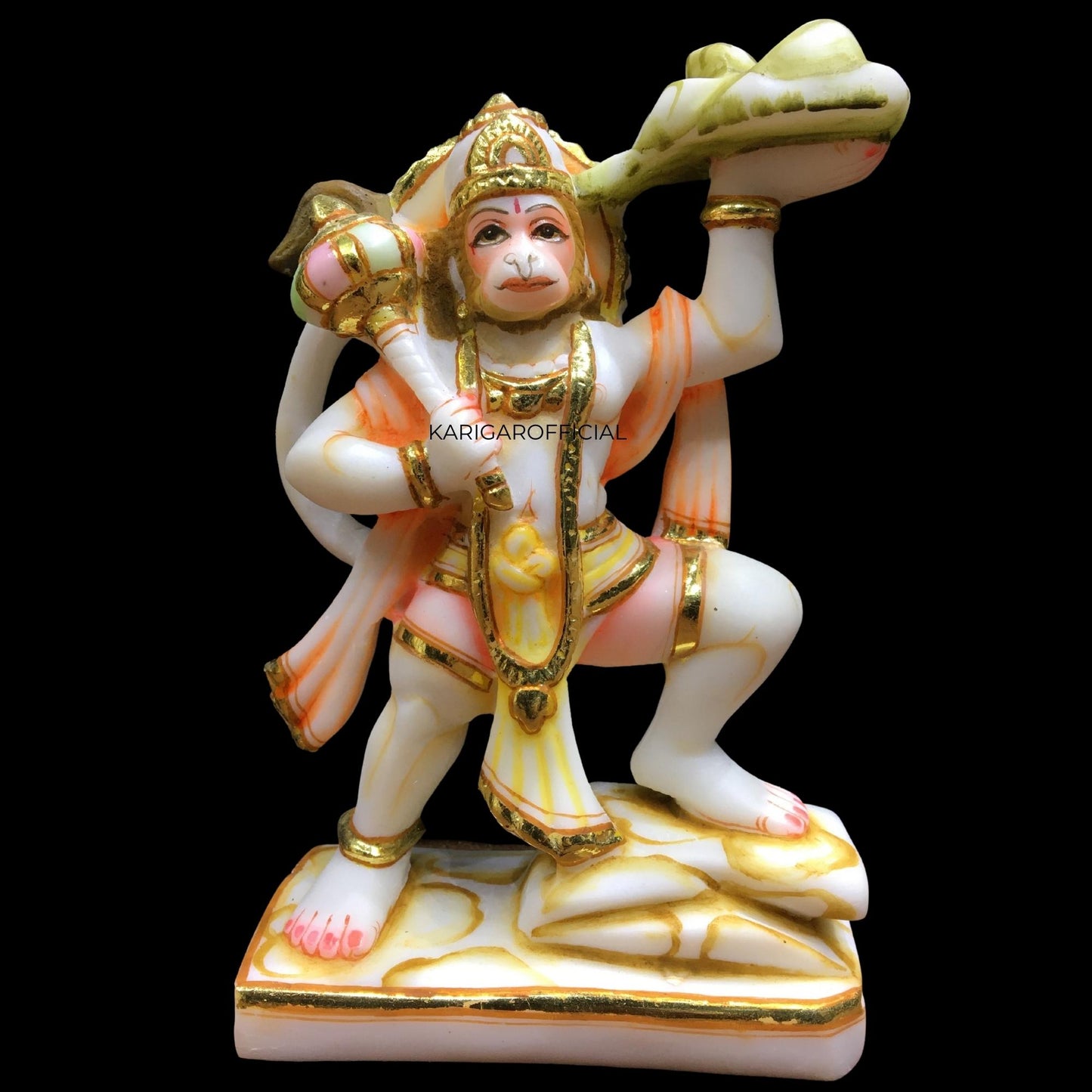 New Hanuman Statue, Multicolor 6 inches Hand Painted Marble Blessing Bajrang Bali Figurine, Natural Powerlifter Hindu Monkey god of Devotion, Strength, Bhakti, Perfect for Small Home Temple Decoration