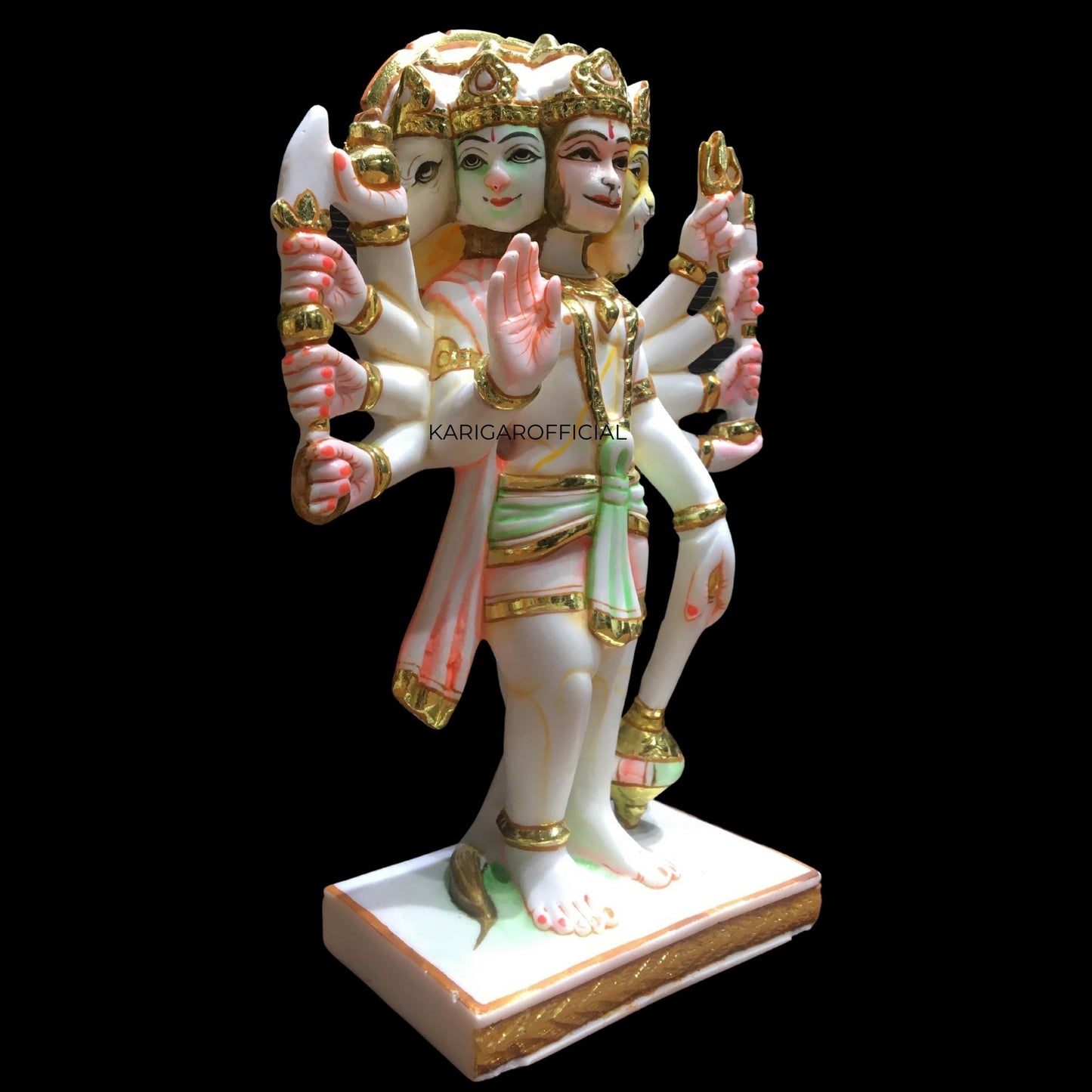 Panchmukhi Hanuman Statue, Multicolor 9 inches Hand Painted Marble Blessing 5 Faces Bajrang Bali Figurine, Powerlifter Hindu Monkey god of Devotion, Strength, Perfect for Small Home Temple Decoration