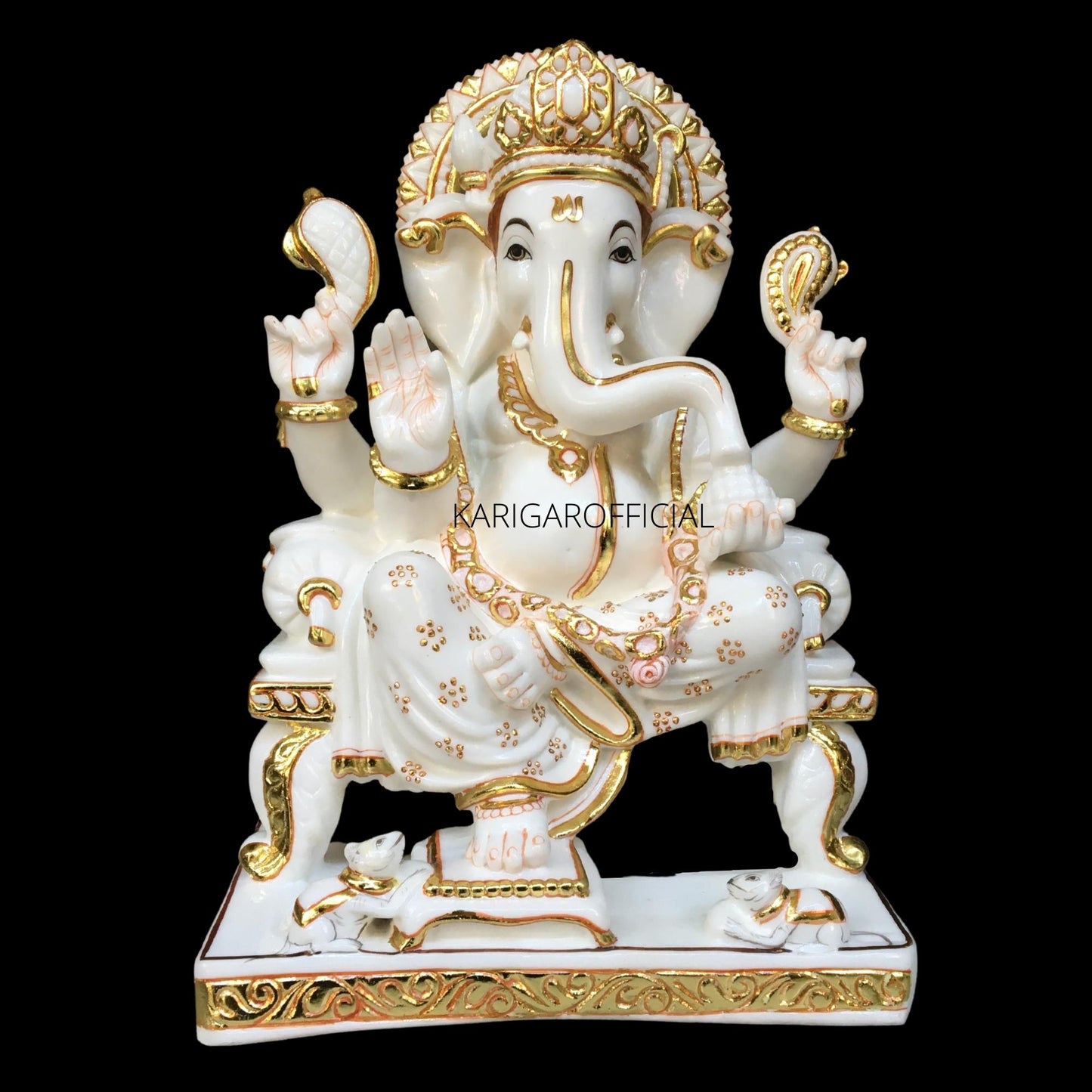 Estatua dorada de Ganesha, ídolo grande de 18" para regalos de inauguración de la casa real del templo 