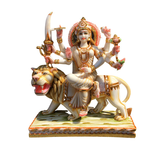 Estatua Durga Murti Grande 12 pulgadas Mármol Maa Sherawali Figura Hindú Diosa de la Fuerza Estatua Amba para Navratri Puja Adi Shakti Idol Hogar Indio Templo Energía Positiva Regalos de inauguración Escultura