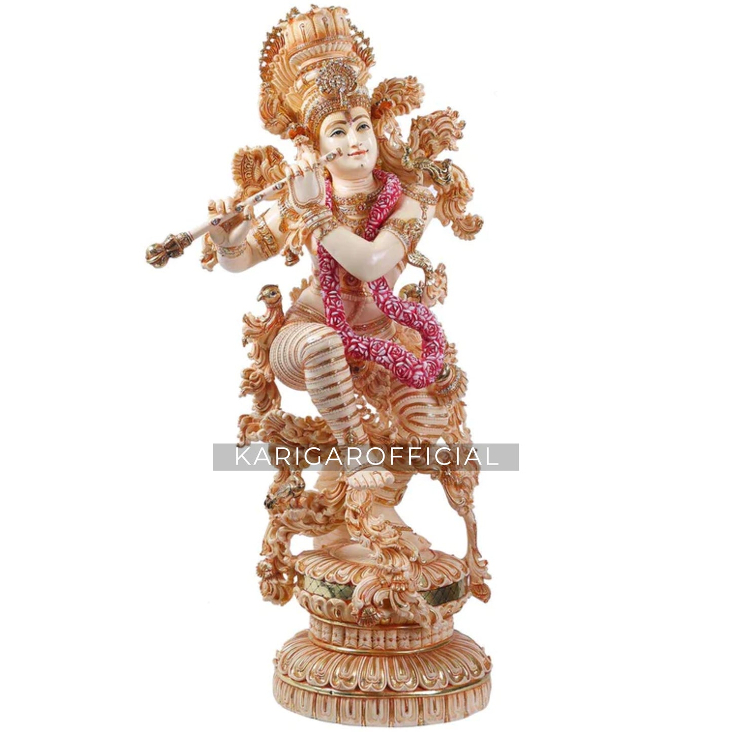 Krishna Statue, Large 43 inches Krishna Idol, Stone Jewelry Studded Marble Krishna Figurine, Hindu God Handpainted Murlimanohar Murti, Home Temple Pooja Housewarming Anniversary Gifts Sculpture