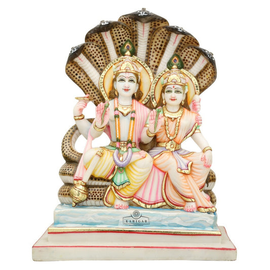 Vishnu Lakshmi Statue Large 12 inches Hand painted Marble Lakshmi Narayan Statue Sitting Vishnu Laxmi idol Laxmi Narayan Hindu Gods Statue Religious God Figurine Jagdish Sculpture Temple Decor Gifts