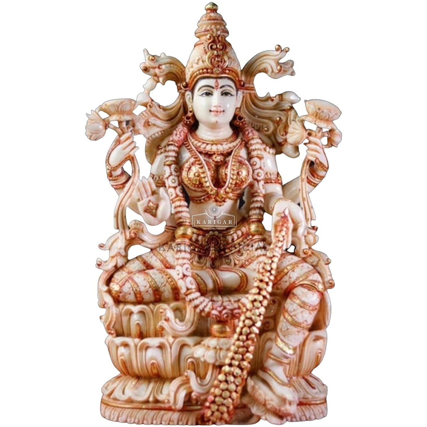 Estatua de Lakshmi 15 pulgadas Grande Laxmi Murti Mármol Diosa india Lakshmi Idol Gran estatuilla de mármol Laxmi Dinero diosa de la riqueza Laxmi ídolo Lakshmi Diwali Regalos de aniversario de boda Escultura de decoración del hogar