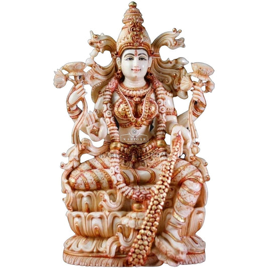 Estatua de Lakshmi 15 pulgadas Grande Laxmi Murti Mármol Diosa india Lakshmi Idol Gran estatuilla de mármol Laxmi Dinero diosa de la riqueza Laxmi ídolo Lakshmi Diwali Regalos de aniversario de boda Escultura de decoración del hogar