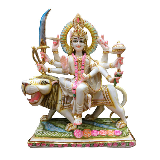 Durga Statue 18 inches Large Marble Murti Shaila Putri Kali Sculpture Durga with Lion Figurines Hindu Goddess of Strength Amba Statue for Navratri Puja Maa Sherawali Adi Shakti Indian Temple Decor