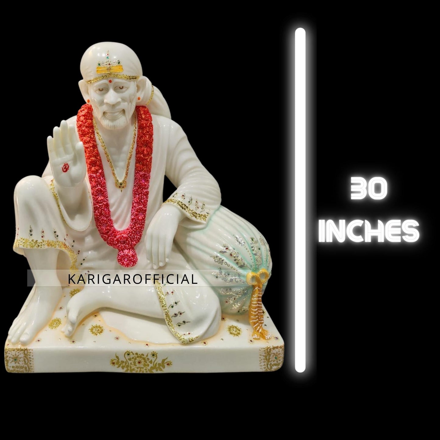 Dwarkamai Sai Baba Statue in White Marble 30 inches for home temple