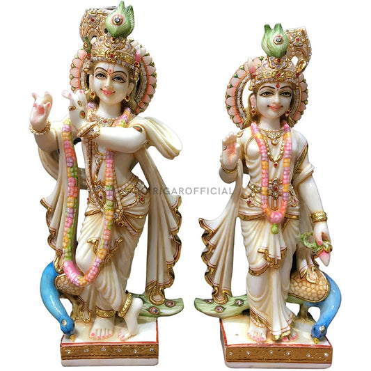 Estatua de Radha Krishna 18 pulgadas Gran mármol Radha Krishna ídolo Dios hindú divina pareja estatua Krishna estatuilla pintada a mano Radha Krishna Murti Decoración del hogar Escultura de regalo Primer aniversario Regalos de boda