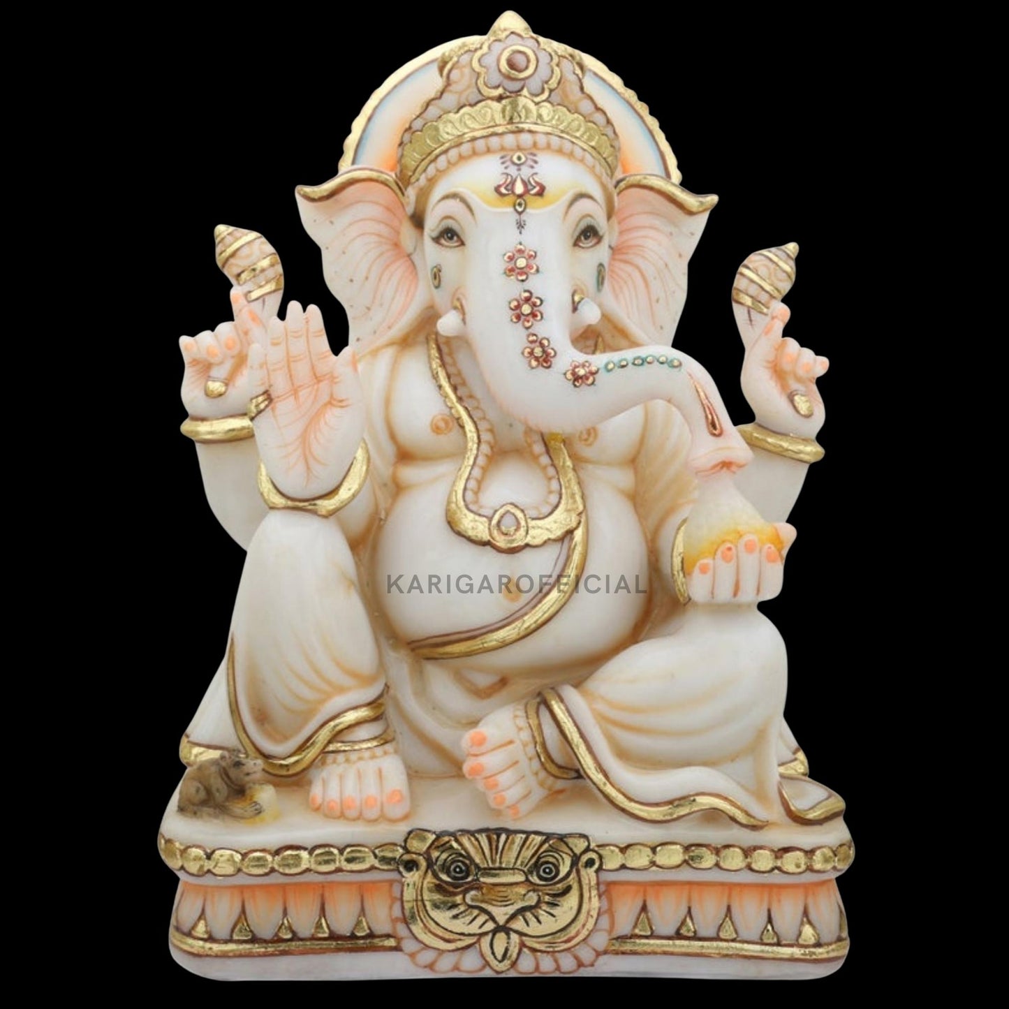 Ganesha Murti Statue 12'' Gold Leaf Marble Home First Ganapati Idol