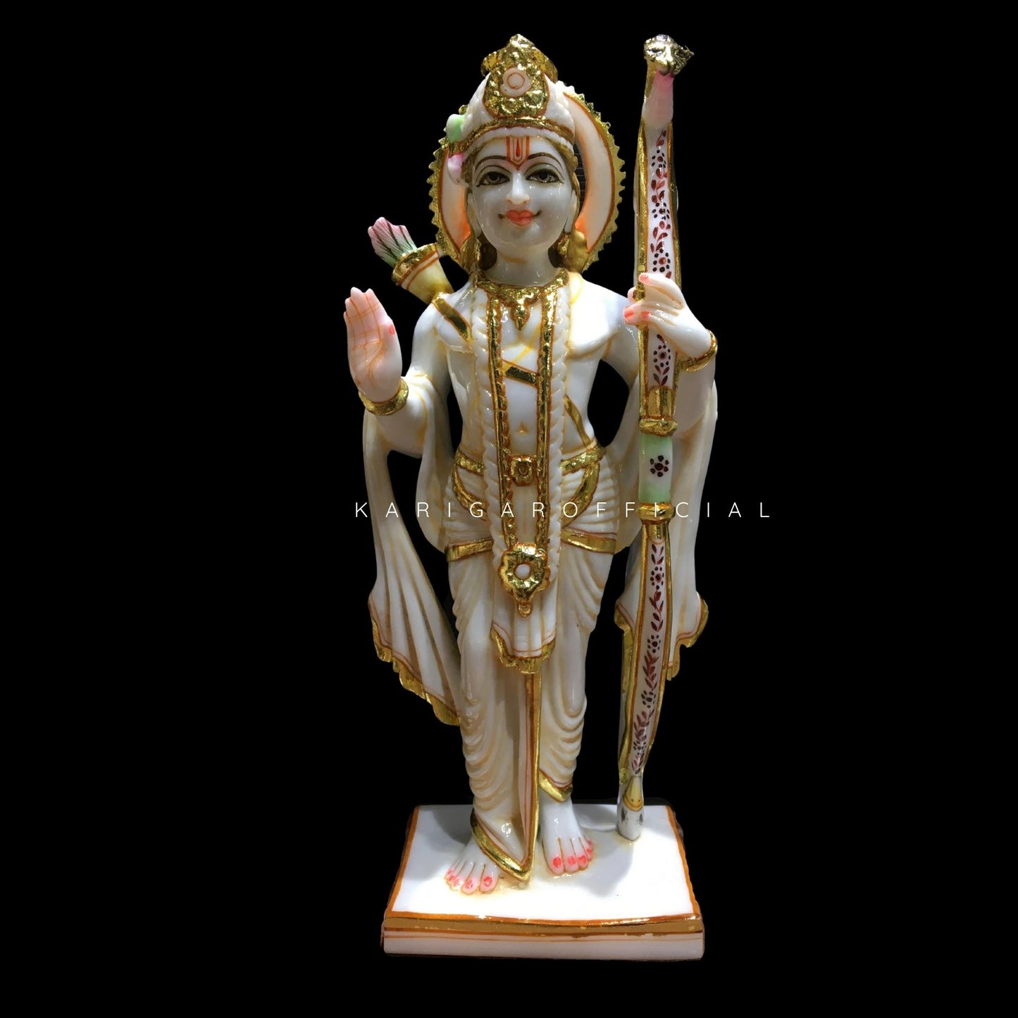 Ram Darbar Statue, Large 12 inches White Marble Gold Leaf Work Ram Darbar Murti, Hindu Religious Shri Ram Sita Laxman Hanuman Idol, Beautiful Home Temple Sculpture Housewarming Gifts