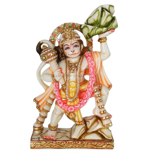 Estatua de Lord Hanuman, figura de Lord Hanuman de bendición de mármol pintada a mano de 12 pulgadas, ídolo de Hanuman. Dios mono hindú de la devoción, la fuerza, el celibato y el bhakti