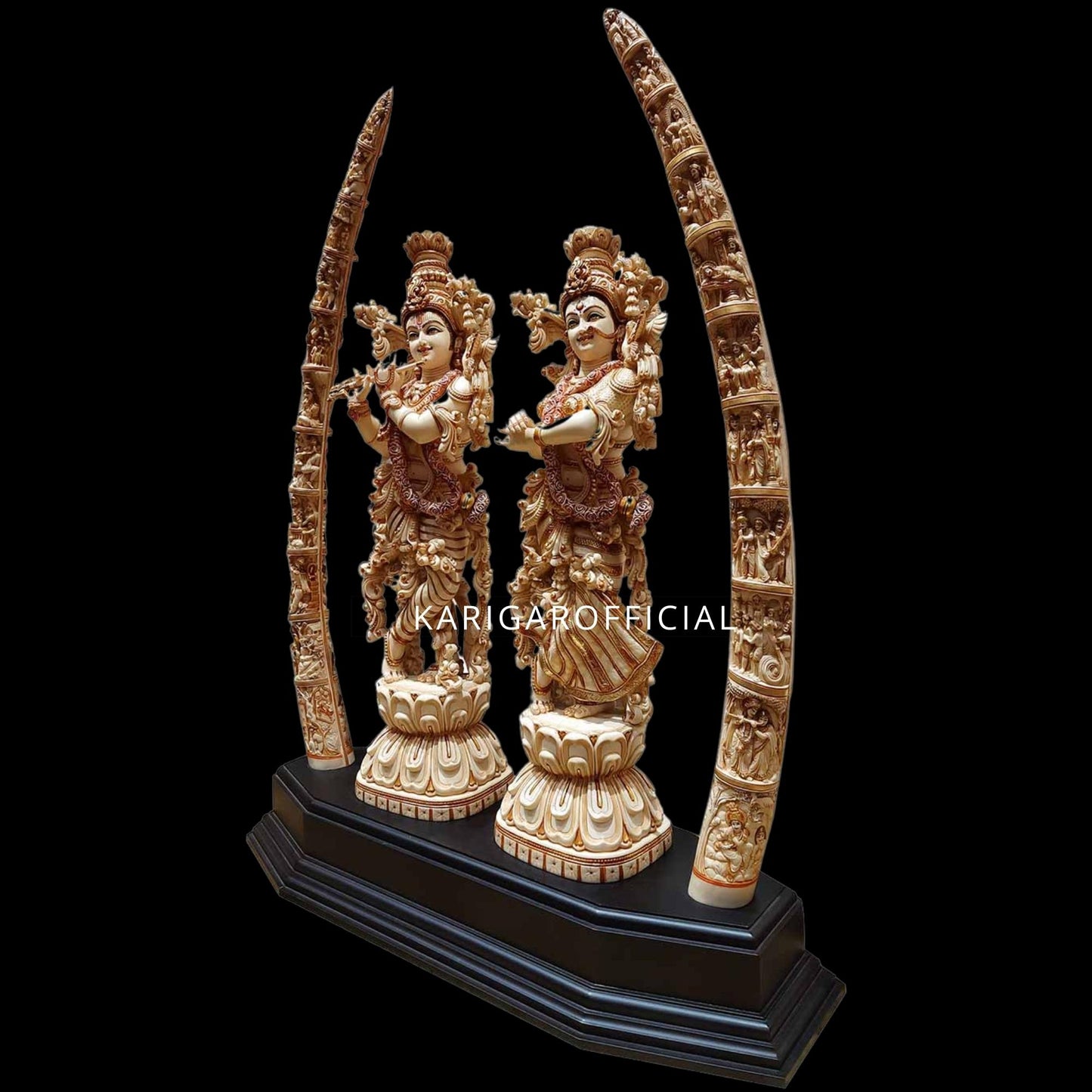 Radha Krishna statue With Tusk Large 30 inches Marble Radha Krishna idol With 39 inch Antique Finish Tusk Divine Couple Radha Krishna figurine Handpainted Special Wedding Housewarming Anniversary Gift