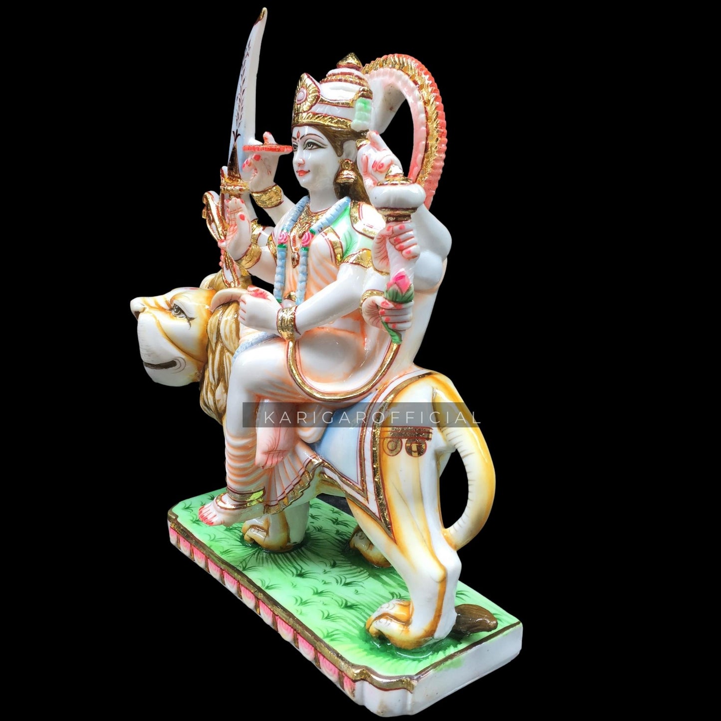 Estatua de Durga Murti grande de 12.0 in de mármol Murti Calm Maa Durga sentado en león figura de la diosa hindú de la fuerza Amba estatua para Navratri Puja Maa Sherawali Adi Shakti Idol decoración del templo indio del hogar