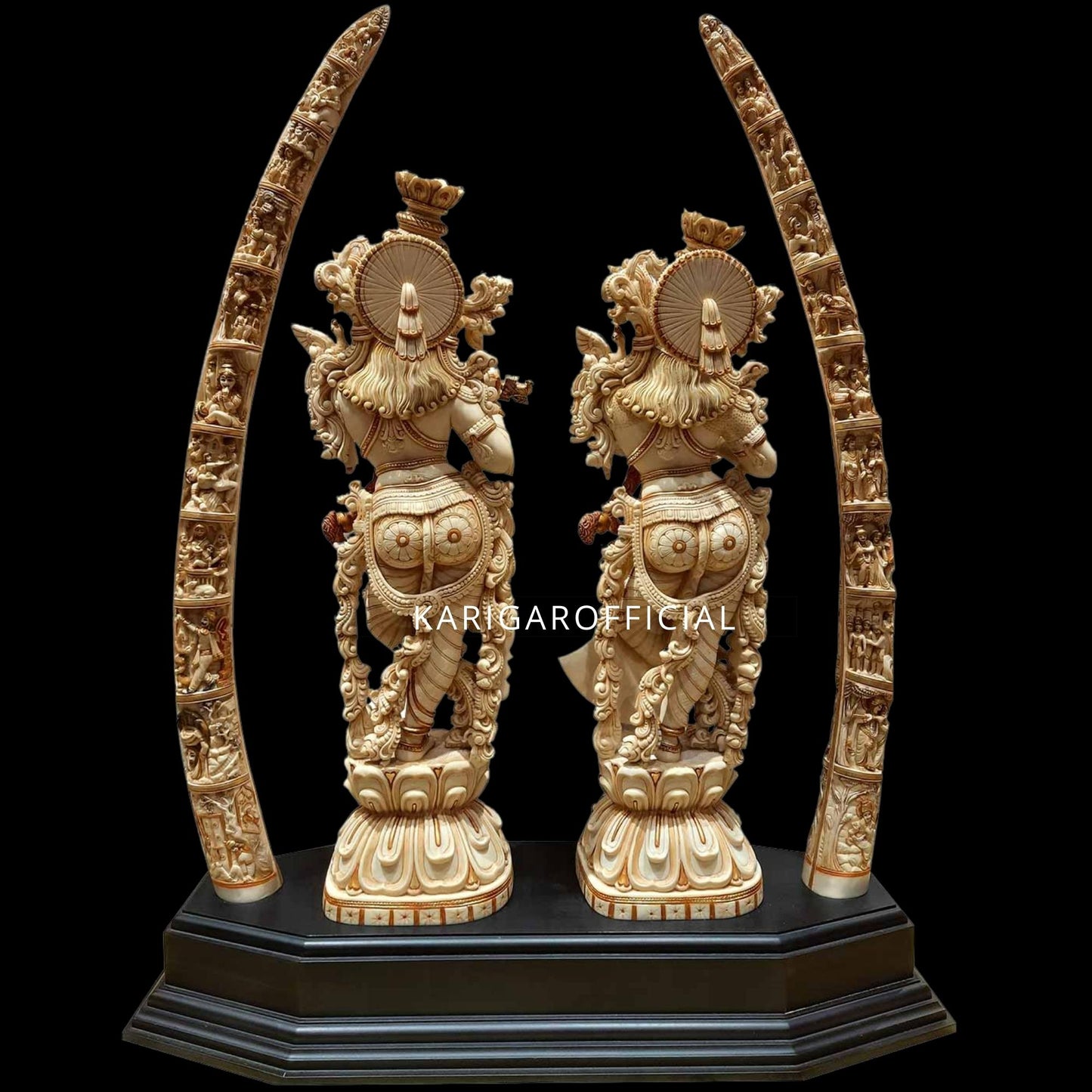 Radha Krishna statue With Tusk Large 30 inches Marble Radha Krishna idol With 39 inch Antique Finish Tusk Divine Couple Radha Krishna figurine Handpainted Special Wedding Housewarming Anniversary Gift