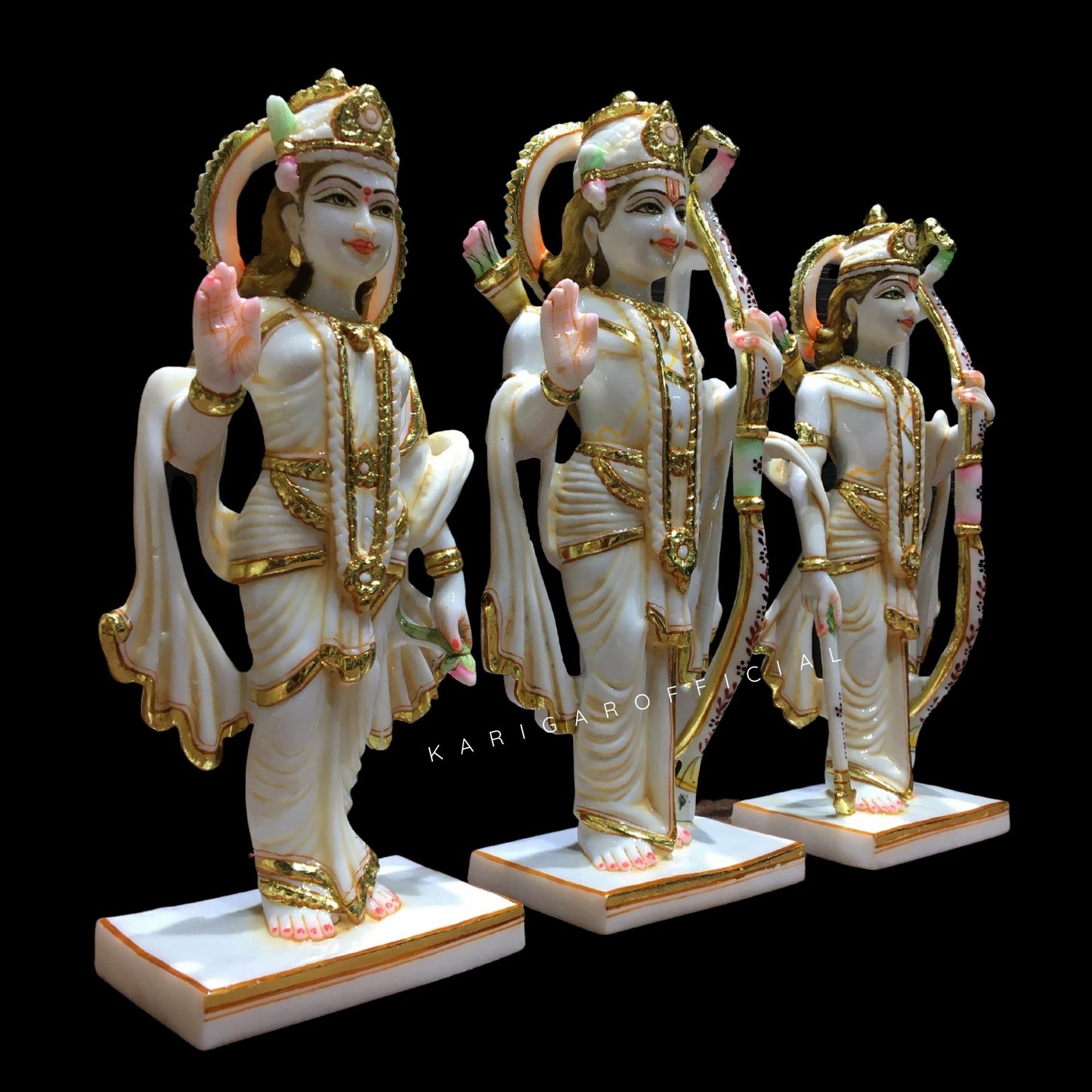 Ram Darbar Statue, Large 12 inches White Marble Gold Leaf Work Ram Darbar Murti, Hindu Religious Shri Ram Sita Laxman Hanuman Idol, Beautiful Home Temple Sculpture Housewarming Gifts