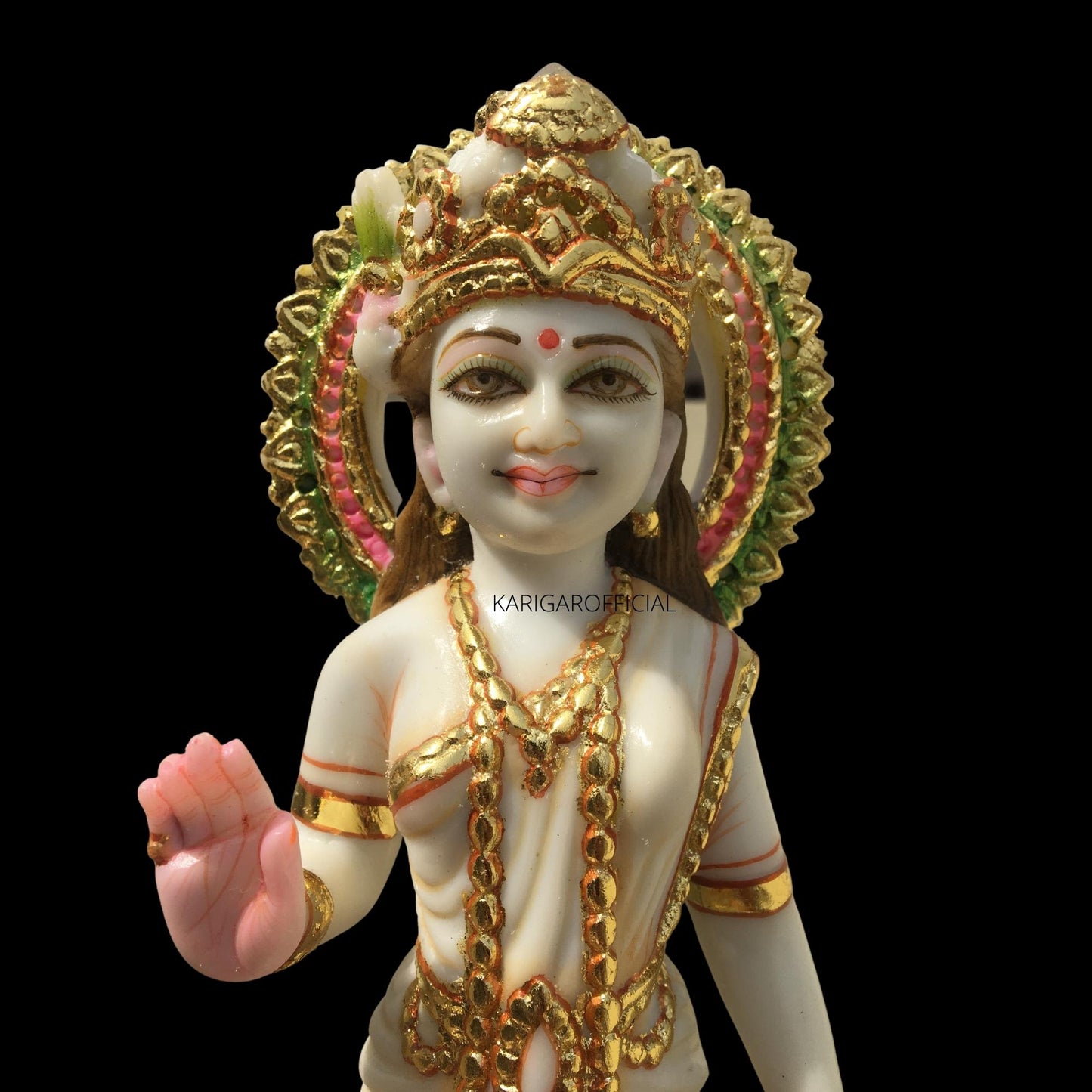 Estatua de Radha Krishna, pareja divina hindú Murti pintada a mano, grande de 12.0 in de mármol blanco con hoja de oro, ídolo religioso, decoración del templo del hogar, boda, inauguración de la casa, regalos de aniversario, escultura