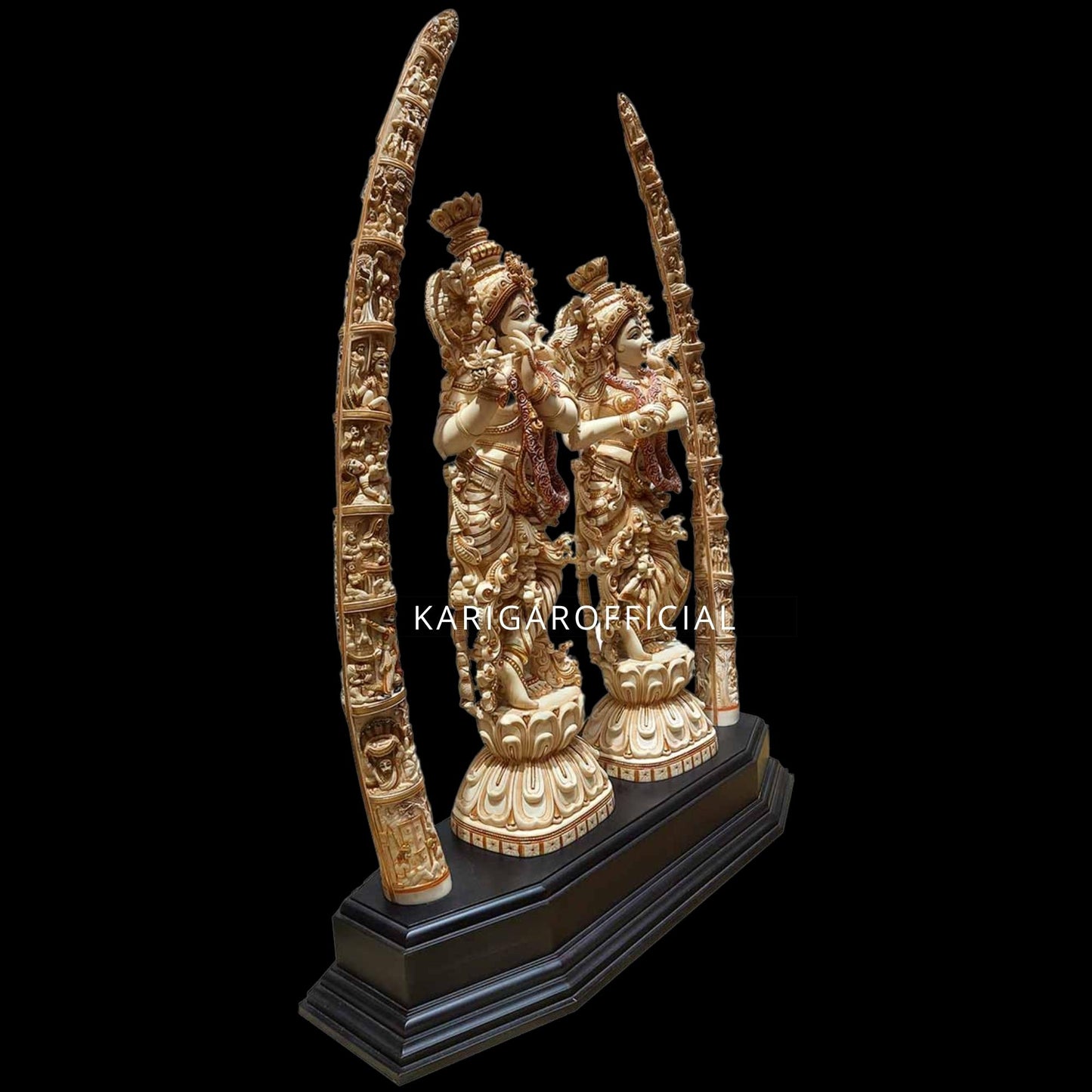 Radha Krishna statue With Tusk Large 30 inches Marble Radha Krishna idol With 39 inch Antique Finish Tusk Divine Couple Radha Krishna figurine Handpainted Special Wedding Housewarming Anniversary Gift